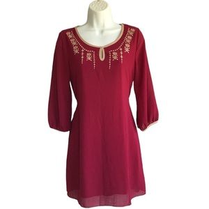 Yoyo 5 Red Boho 3/4 Sleeve Floral Embroidery dress